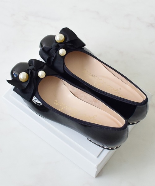パンプス 「Bridget Birkin」ビッグパールリボンフラットシューズ(541528)