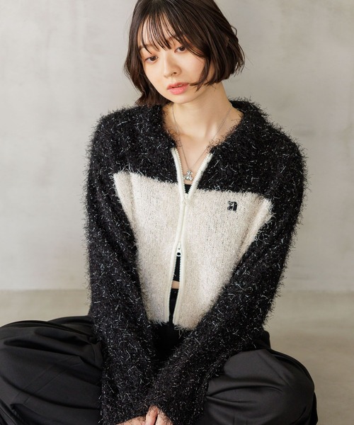 ニット セーター 「UNISEX/選べる着丈」フェザーポロカーディガン レディース メンズ