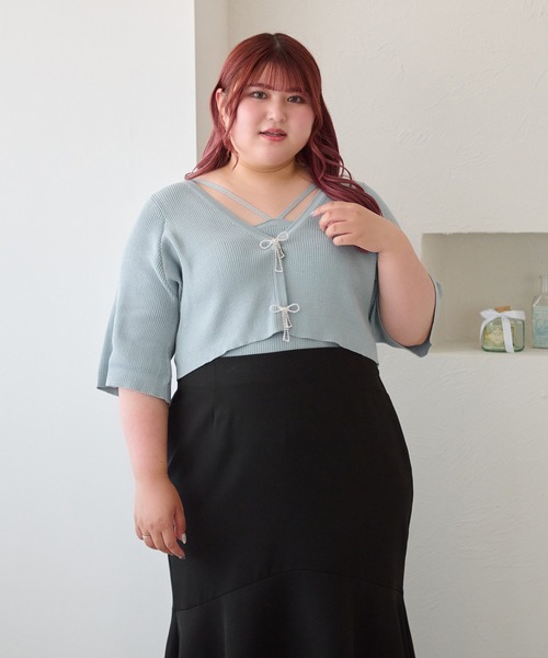 Louiosyルオシー　リボンブローチアンサンブル　大きいサイズ　 新品 Louiosy カーディガン 「大きいサイズ」リボンブローチ