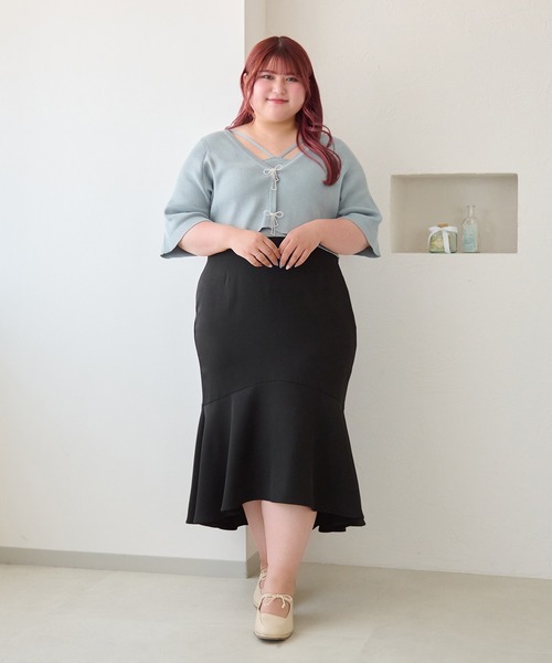 Louiosyルオシー　リボンブローチアンサンブル　大きいサイズ　 新品 Louiosy カーディガン 「大きいサイズ」リボンブローチ