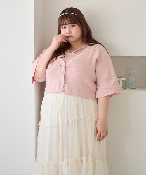 カーディガン 「大きいサイズ」リボンブローチアンサンブル レディース Louiosy カーディガン 「大きいサイズ」リボンブローチ