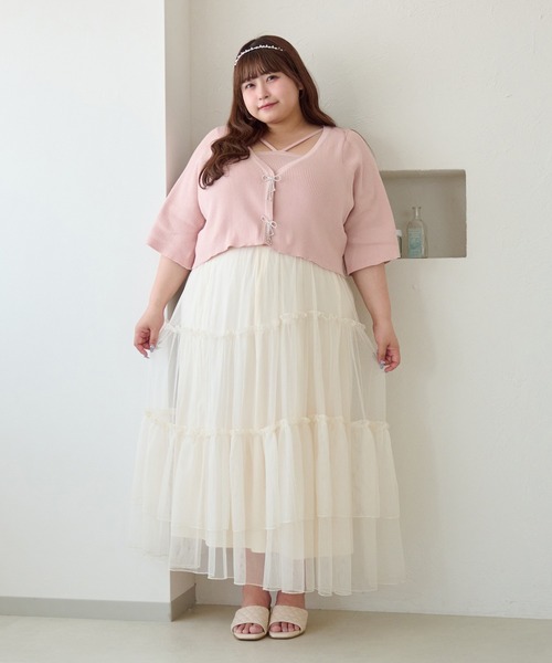 Louiosy カーディガン 「大きいサイズ」リボンブローチ
