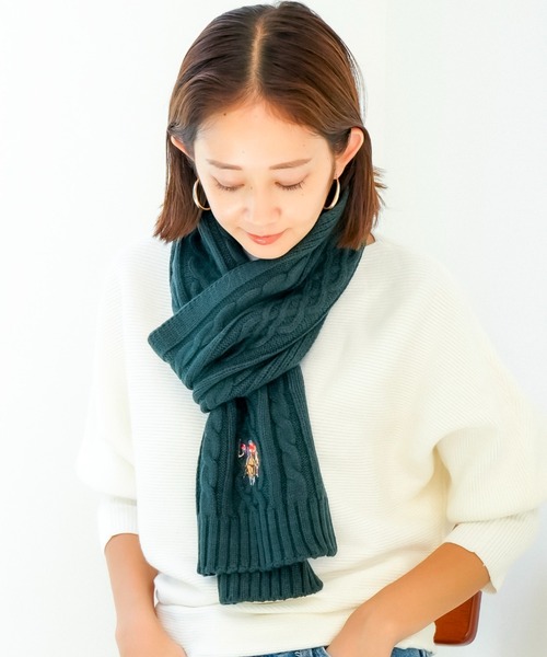 RRL ケーブルニットマフラー ネイビー系 FUNALIVE マフラー ストール ケーブルニットマフラー レディース