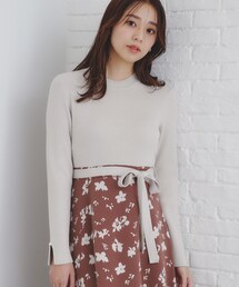 レディース ニットワンピース 花柄 フレアスカート c2968 index ワンピース フラワージャカードフレアニットワンピース