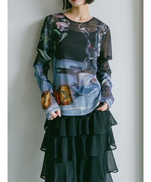sahara tシャツ Art Print 2way Sleeve Top/アートプリント2
