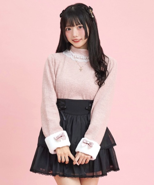 tシャツ パールチェーン付きカットソー レディース
