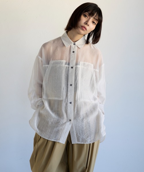 【利益還元祭】開催中！今年最後の大セール シャツ ブラウス SOTT Sheer シアーストライプ Shirt Panel トップス