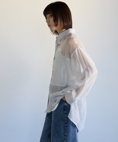 SOTT ブラウス シャツ Sheer Panel Shirt シアーストライプ切り替え