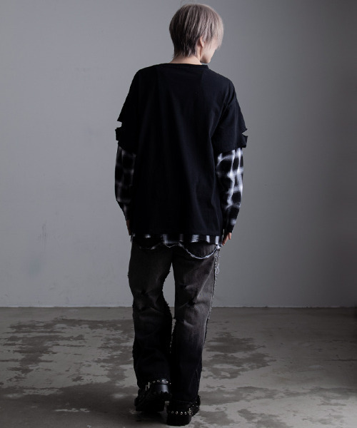 tシャツ 「SILVER BULLET SELECT AP/シルバーバレットセレクト」ネックレス付きフェイクレイヤードオンブレチェック長袖Tシャツ レ SILVER BULLET tシャツ 「SILVER SELECT AP/シルバーバレット