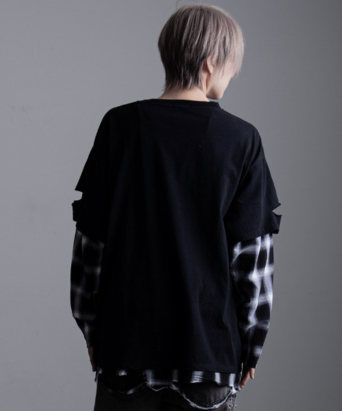 tシャツ 「SILVER BULLET SELECT AP/シルバーバレットセレクト」ネックレス付きフェイクレイヤードオンブレチェック長袖Tシャツ レ SILVER BULLET tシャツ 「SILVER SELECT AP/シルバーバレット