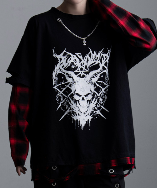 tシャツ 「SILVER BULLET SELECT AP/シルバーバレットセレクト」ネックレス付きフェイクレイヤードオンブレチェック長袖Tシャツ レ SILVER BULLET tシャツ 「SILVER SELECT AP/シルバーバレット