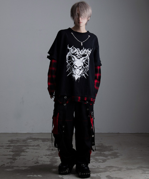 tシャツ 「SILVER BULLET SELECT AP/シルバーバレットセレクト」ネックレス付きフェイクレイヤードオンブレチェック長袖Tシャツ レ SILVER BULLET tシャツ 「SILVER SELECT AP/シルバーバレット