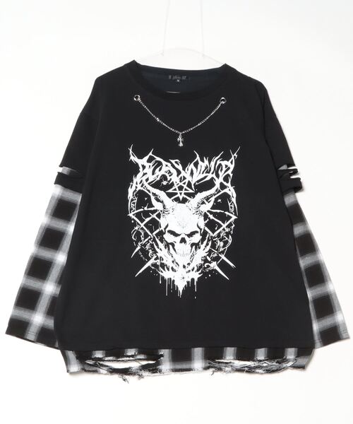 tシャツ 「SILVER BULLET SELECT AP/シルバーバレットセレクト」ネックレス付きフェイクレイヤードオンブレチェック長袖Tシャツ レ SILVER BULLET tシャツ 「SILVER SELECT AP/シルバーバレット