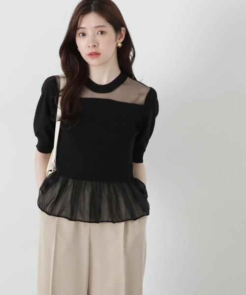 松川星さん着用】シアー切り替えペプラムニット | PROPORTION BODY