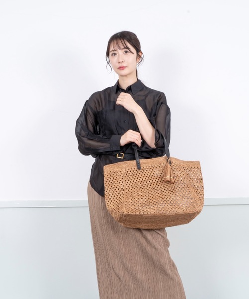 美品◇M2◇ラフィア素材の丸かごバッグ◇ナチュラル×ブラック 取り扱い終了】M2/ラフィア素材の丸かごバッグ（ナチュラル