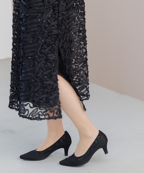 kaene スパンコール×テープレースドレス kaene】スパンコール×テープレースドレス/結婚式/パーティー/お呼ばれ