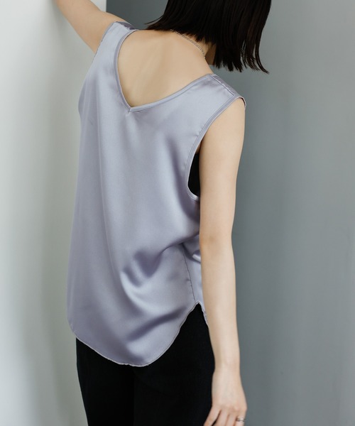 ★新品・未使用★ebure タンクトップ ネイビー カットソー ノースリーブ select MOCA Et タンクトップ ノースリーブ 「Et」2WAY Satin Tank Top