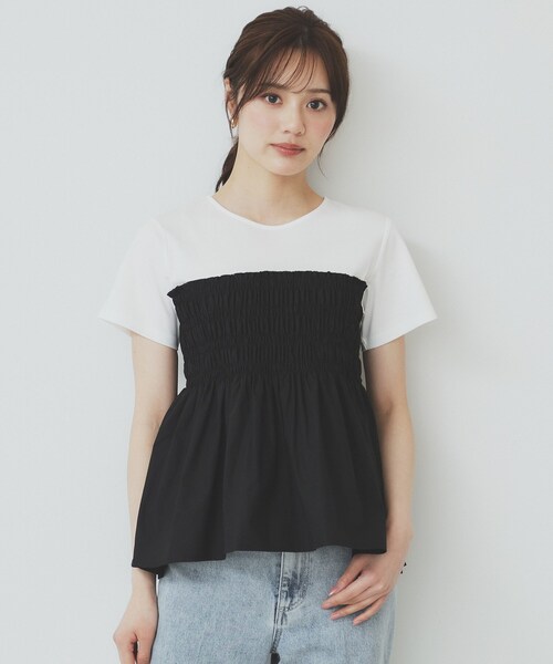 新品 タフタドッキング パール Tシャツ ペプラム 黒 白 タフタドッキングパールTシャツ（Tシャツ/カットソー