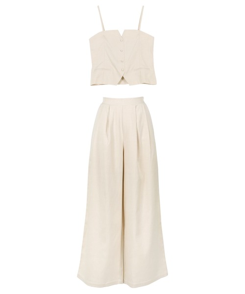 麻神 セットアップ KOBE LETTUCE セットアップ 麻タッチキャミベスト×タックパンツ