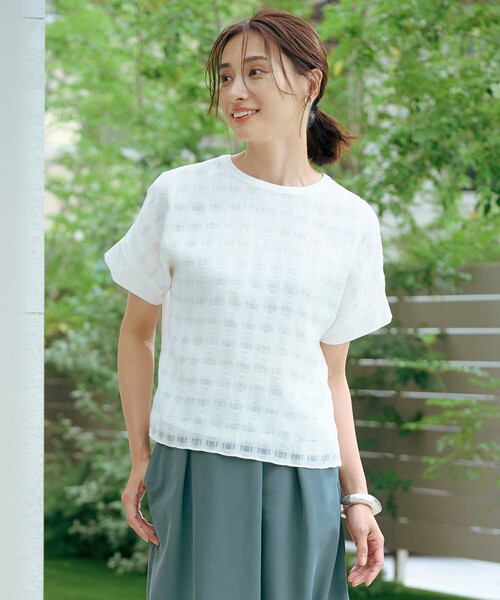 tシャツ 「洗える」チェックコンビジャージー カットソー レディース