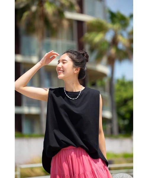 tシャツ 「NAVYS掲載 / 吸水速乾・接触冷感」ランド アンド ウォーター ノースリーブ タック Tシャツ レディース B：MING by BEAMS tシャツ 「NAVYS掲載 / 吸水速乾・接触冷感
