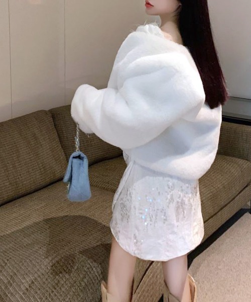 「Riff」 ノーカラージャケット FREE グレー レディース_画像4