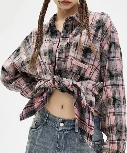 ブラウス シャツ Z)「BLINGLEADS」チェックシャツ/ABS22170 レディース メンズ