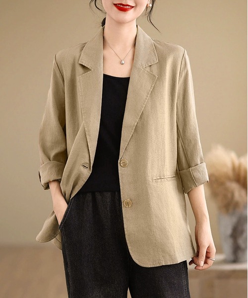 BLANC FICELLE ジャケット テーラードジャケット 麻混 テーラード