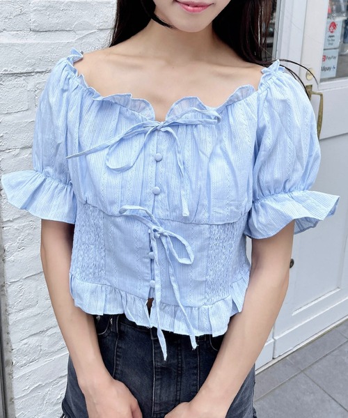 INGNI（イング） ブラウス シャツ コットンレースリボンシャーリング