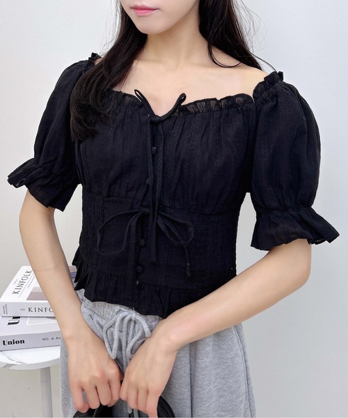 INGNI（イング） ブラウス シャツ コットンレースリボンシャーリング