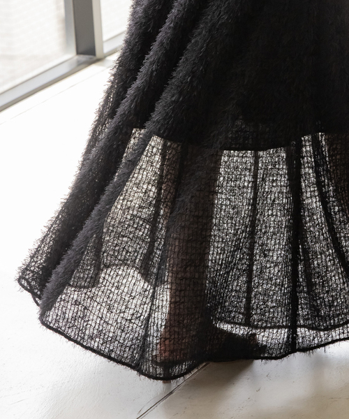 【NOBLE】フェザーチュールフレアスカート　ブラック ノーブル NOBLE フェザーチュールフレアスカート （ブラック