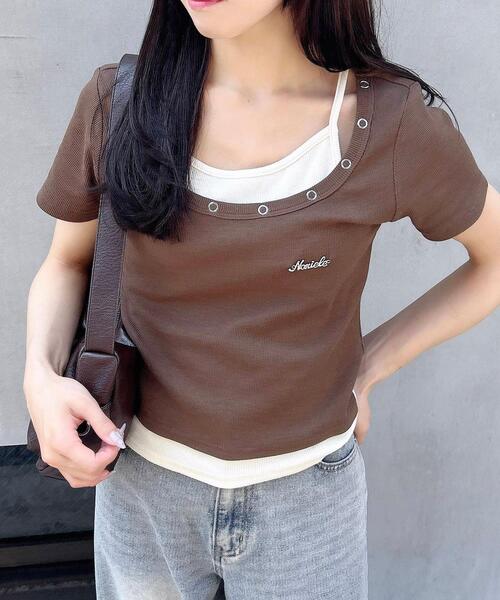 INGNI tシャツ プレート付ハトメレイヤードリブトップス