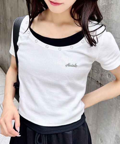 INGNI tシャツ プレート付ハトメレイヤードリブトップス
