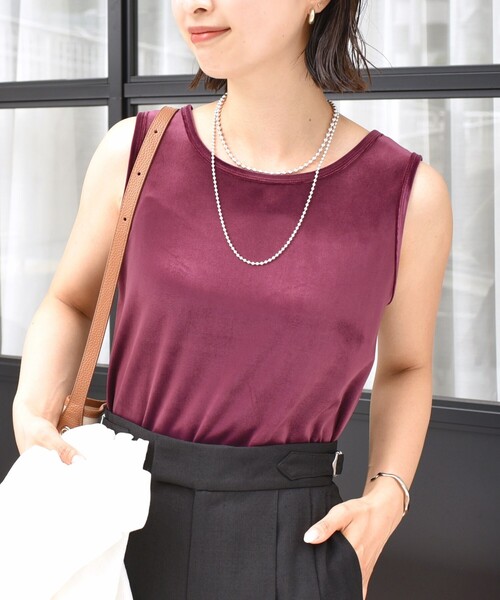 タンクトップ ノースリーブ 「手洗い可能」ポリエステル スノー ベロア 前後 2WAY タンクトップ レディース