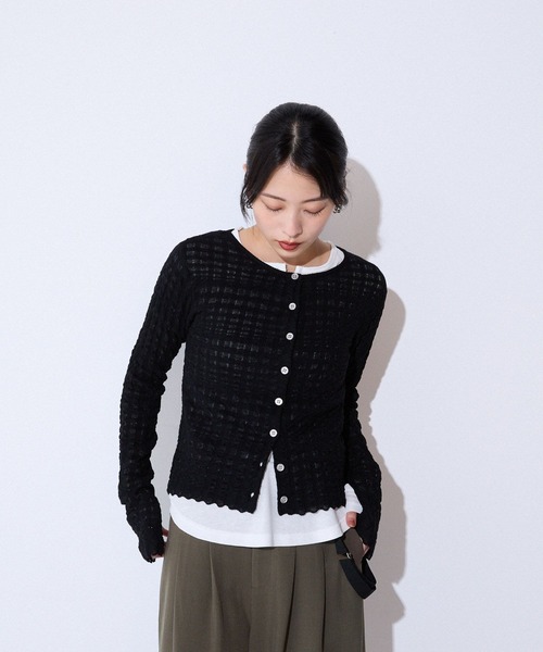 JEANASIS カーディガン 12Gチェックジャガードクルー
