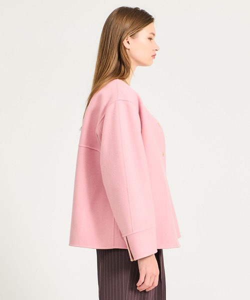 エストネーション　ウール　リバーショートコート　ダブルフェイスノーカラー エストネーション ウール リバーショートコート ダブルフェイスノー