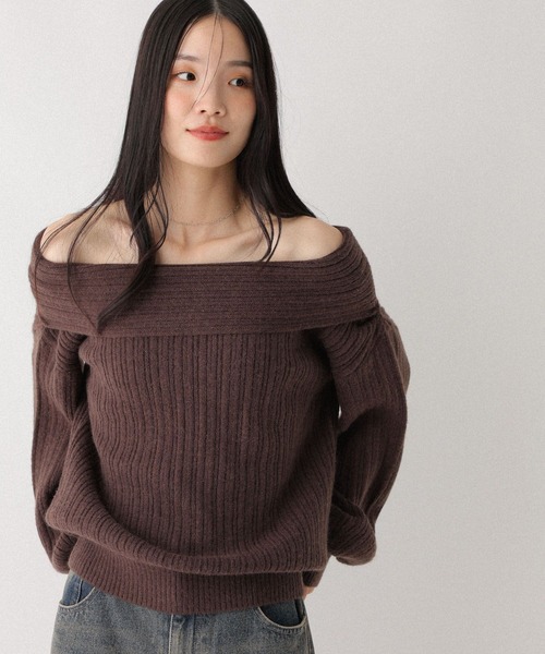 ランダムリブオフショルニット Heather（ヘザー） ニット セーター ランダムリブオフショルニット