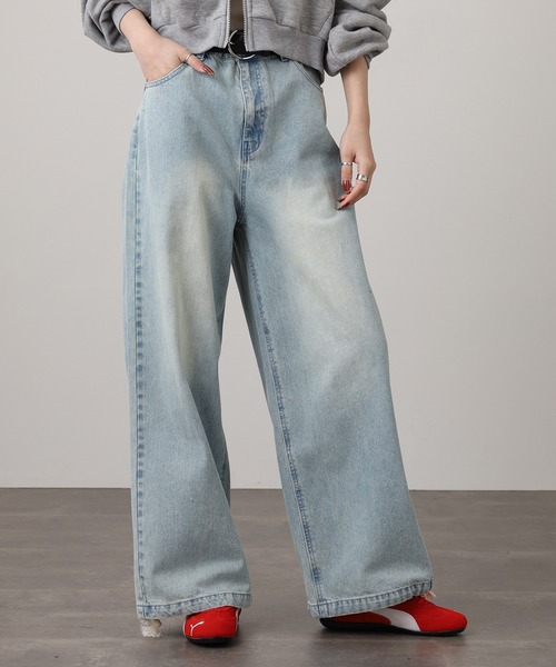 RE730 ワイドパンツ ジーンズ バックアーチロゴデニムパンツ メンズ