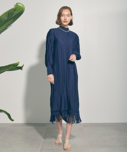 「PUBLIC TOKYO」 長袖ワンピース FREE ネイビー レディース_画像6