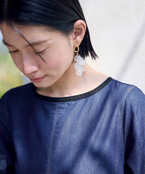 「Sunny clouds」 半袖ワンピース M インディゴブルー レディース_画像2