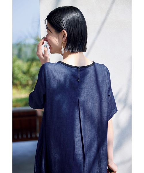 「Sunny clouds」 半袖ワンピース M インディゴブルー レディース_画像3