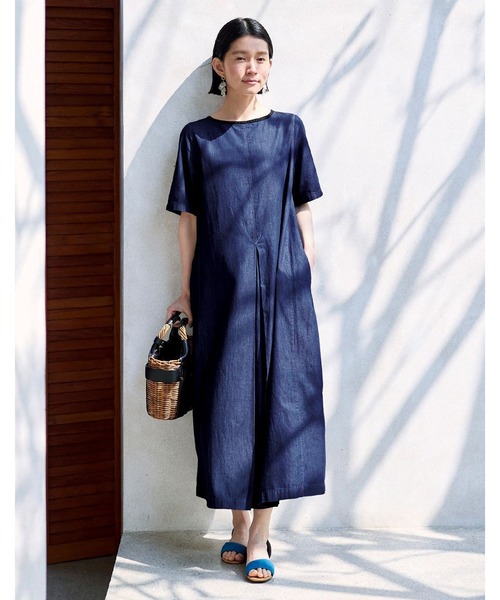 「Sunny clouds」 半袖ワンピース M インディゴブルー レディース_画像4