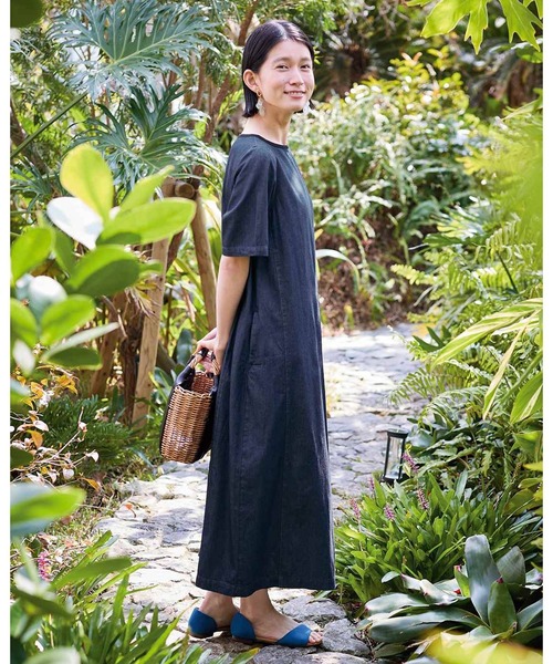 「Sunny clouds」 半袖ワンピース M インディゴブルー レディース_画像7