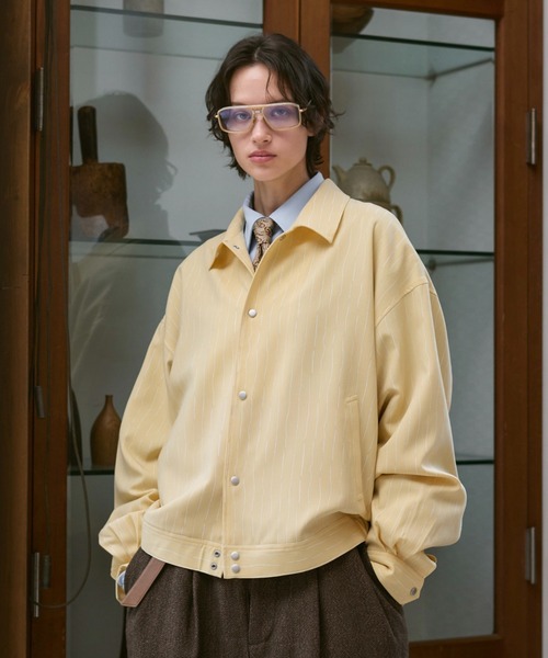 Soerte ルーズニュアンスストライプショートブルゾン セール】Loose Nuance Stripe Shirt Blouson/ルーズニュアンス