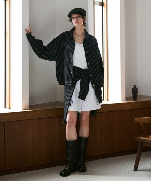 soerte ルーズニュアンスストライプショートブルゾン soerte ブルゾン アウター Loose Nuance Stripe Shirt Blouson/ルーズ