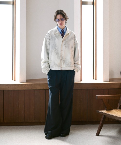 soerte ルーズニュアンスストライプショートブルゾン soerte ブルゾン アウター Loose Nuance Stripe Shirt Blouson/ルーズ