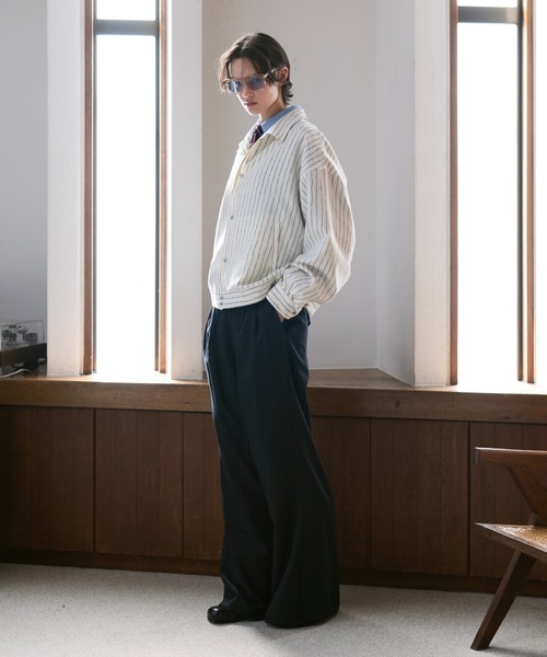 soerte ブルゾン アウター Loose Nuance Stripe Shirt Blouson/ルーズ