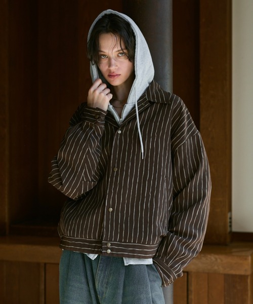 Loose Nuance Stripe Shirt Blouson Sサイズ soerte ブルゾン アウター Loose Nuance Stripe Shirt Blouson/ルーズ