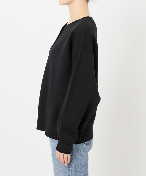 Spick & Span 黒 ボタン付きヘンリーネック長袖ニット スピック＆スパン Spick & Span 《WEB限定カラー有り / 追加3予約