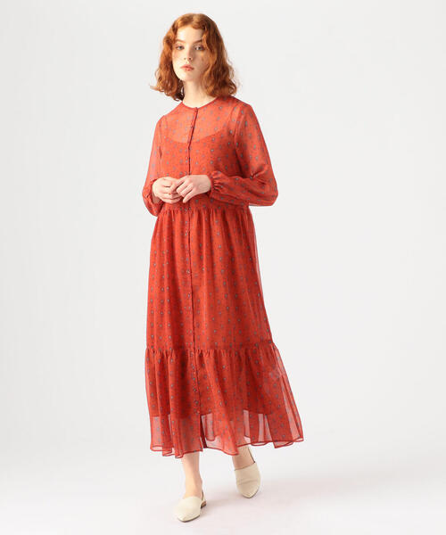 「SOULEIADO」 長袖ワンピース 36 オレンジ系その他2 レディース_画像4